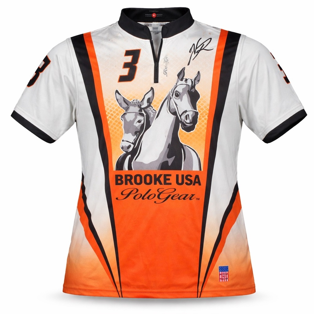 Brooke USA Polo Gear Racing Style Jersey Shirt XL Orange Black Horse